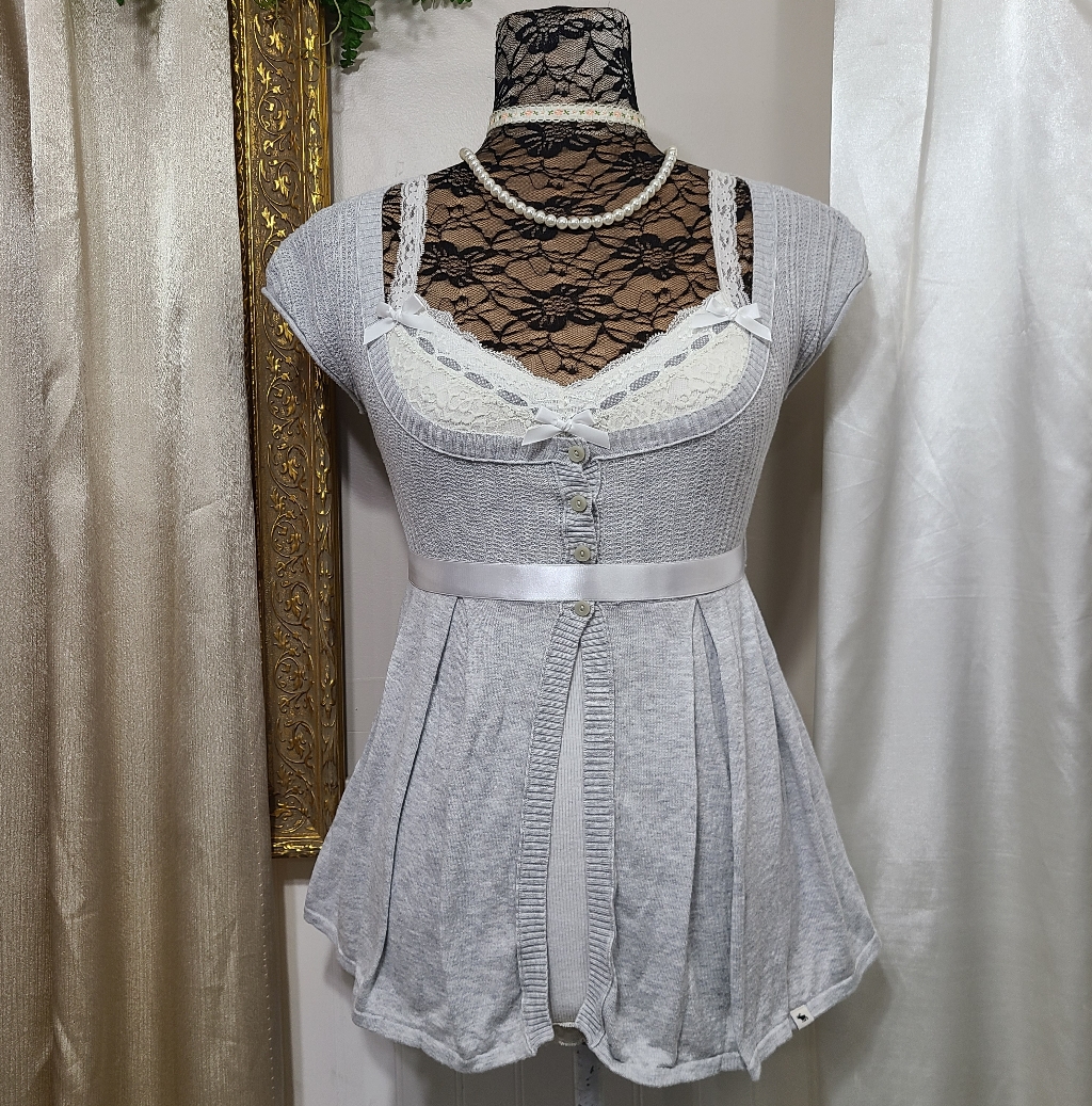 Y2k Rare Abercrombie Babydoll Henley Cardigan Sweater Grey